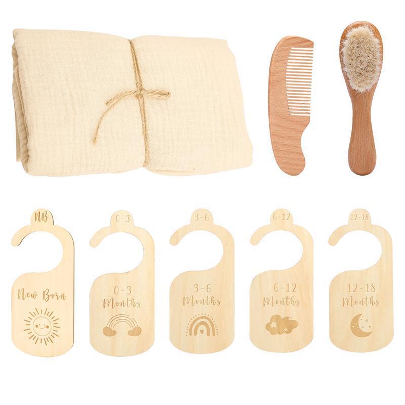 Coffret cadeau pour bébé, brosse en laine, serviette de bain douce pour la peau, coffret cadeau pour bébé d'un mois et de cent jours