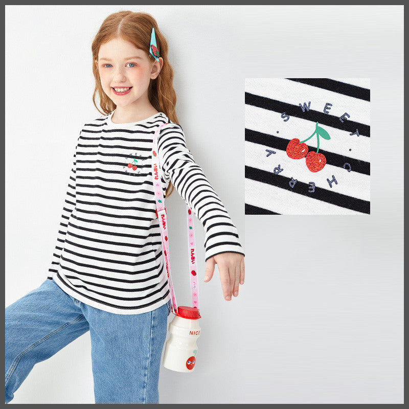 Ropa para niños Camisetas para niñas Camisa de fondo de algodón dulce para niñas grandes y de manga larga