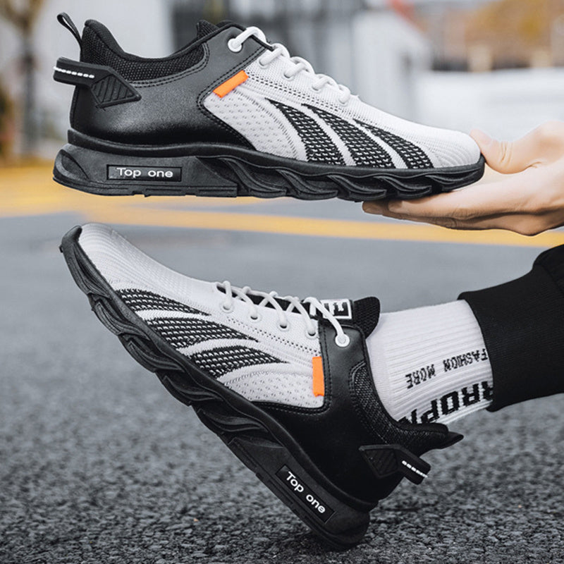 Zapatos de Malla para Hombre, Zapatillas de Deporte con Cordones y Bloques de Color de Punto con Mosca, Zapatos Deportivos Informales, livianos y Transpirables