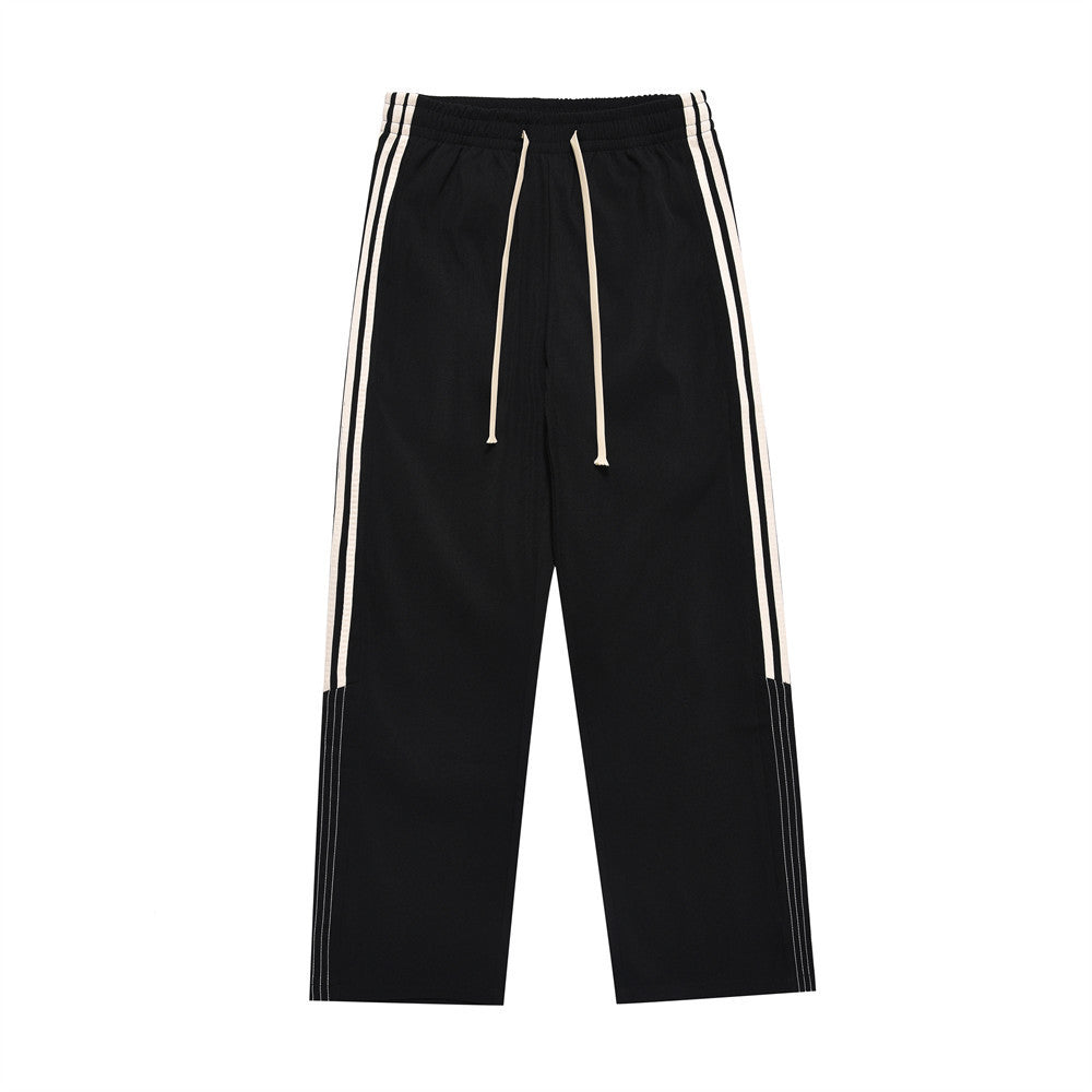 Men's Loose Color Contrast Patchwork Side Striped Sports Straight Trousers