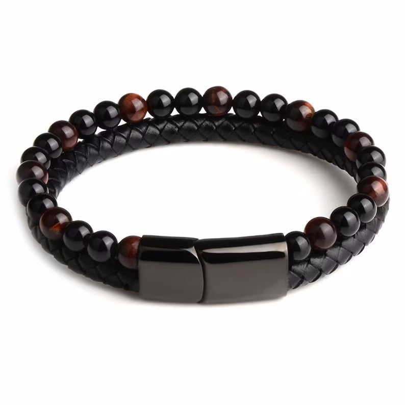 Bracelet en pierre naturelle en corde de cuir en alliage pour hommes