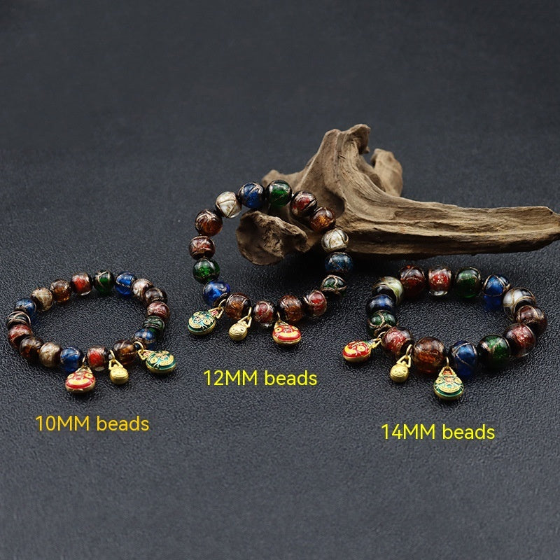 Bracelet glaçure de couleur gris parfumé, multi-trésor coloré, bête à avaler, perle de verre en soie dorée