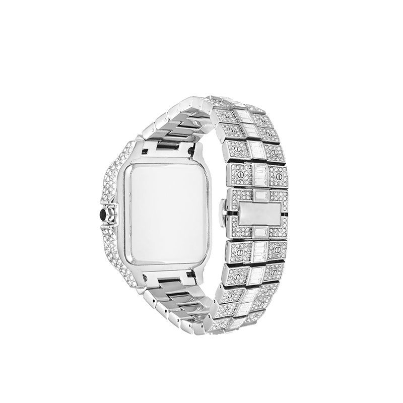 Reloj de diamantes completo con graffiti cuadrado de moda para hombre