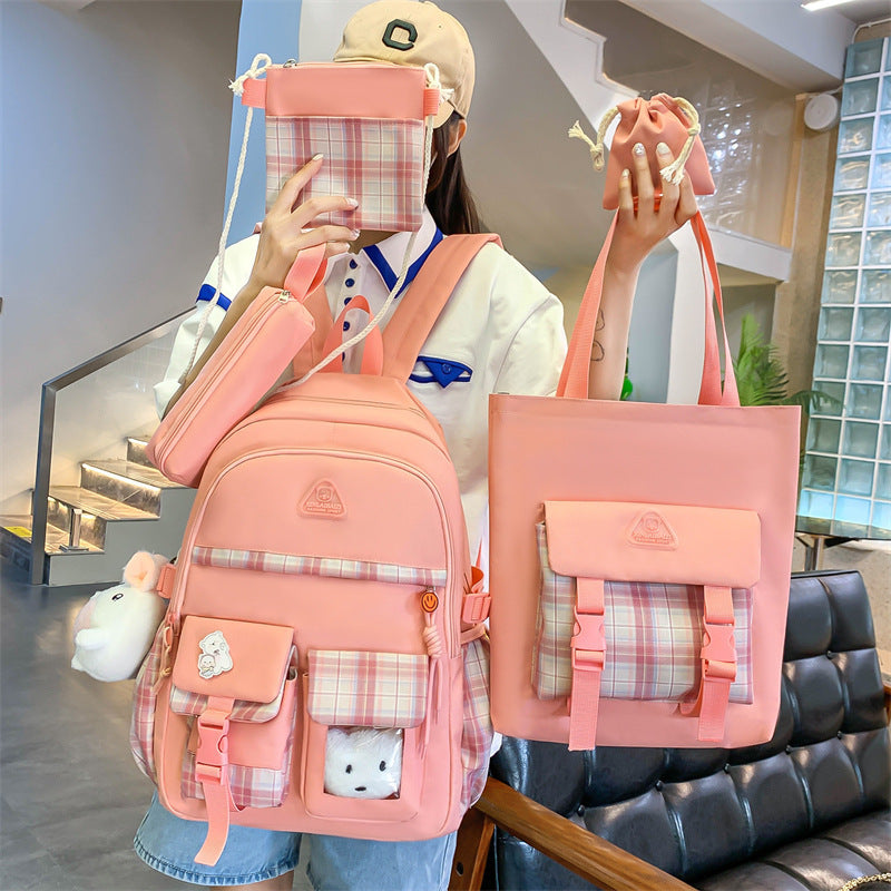 Ensemble de cinq pièces de sac à dos de style Preppy mignon