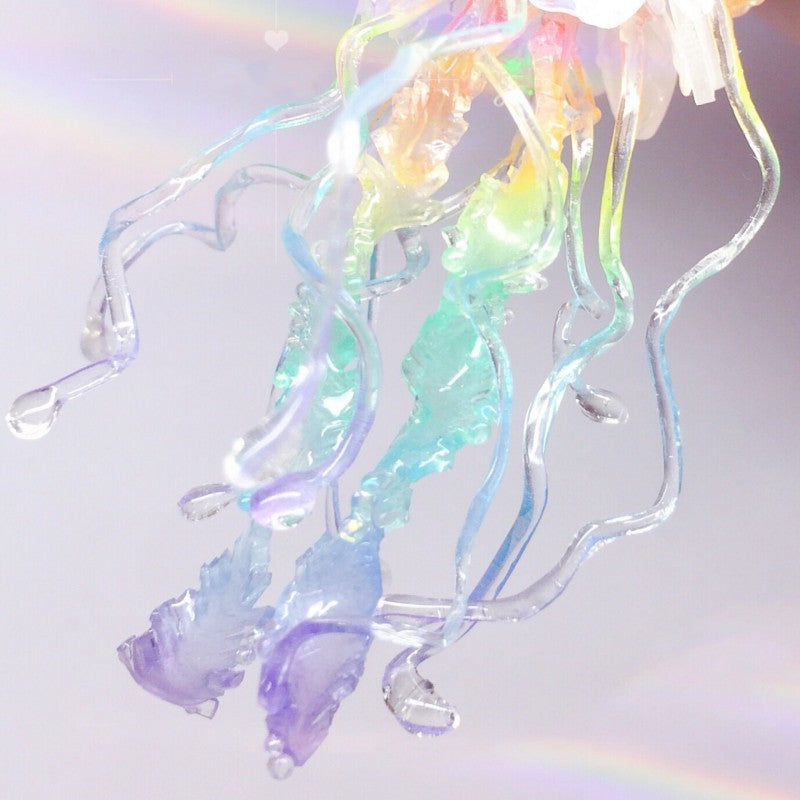 Boucles d'oreilles à clip d'oreille longues exagérées méduses arc-en-ciel