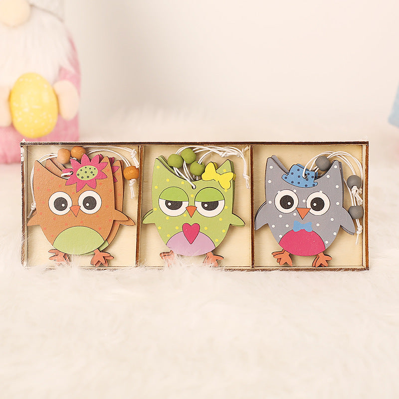 Oeuf de lapin de pâques, peinture animale, pendentif, artisanat en bois