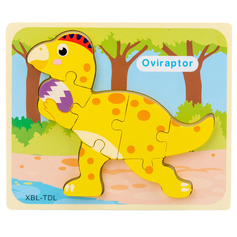 Puzzle 3D en bois pour bébé, dessin animé dinosaure, jouets éducatifs Montessori pour enfants, apprentissage précoce