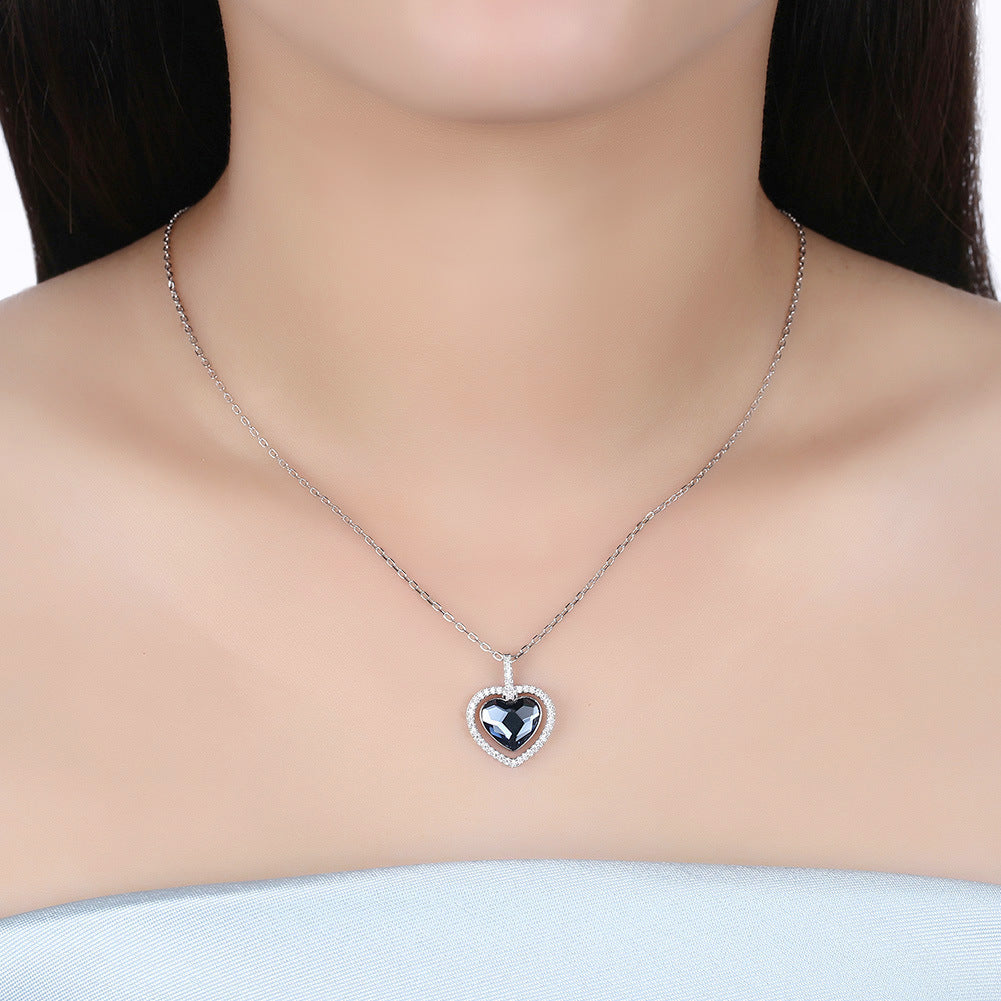 Collier en cristal femme S925 argent Sterling diamant coeur
