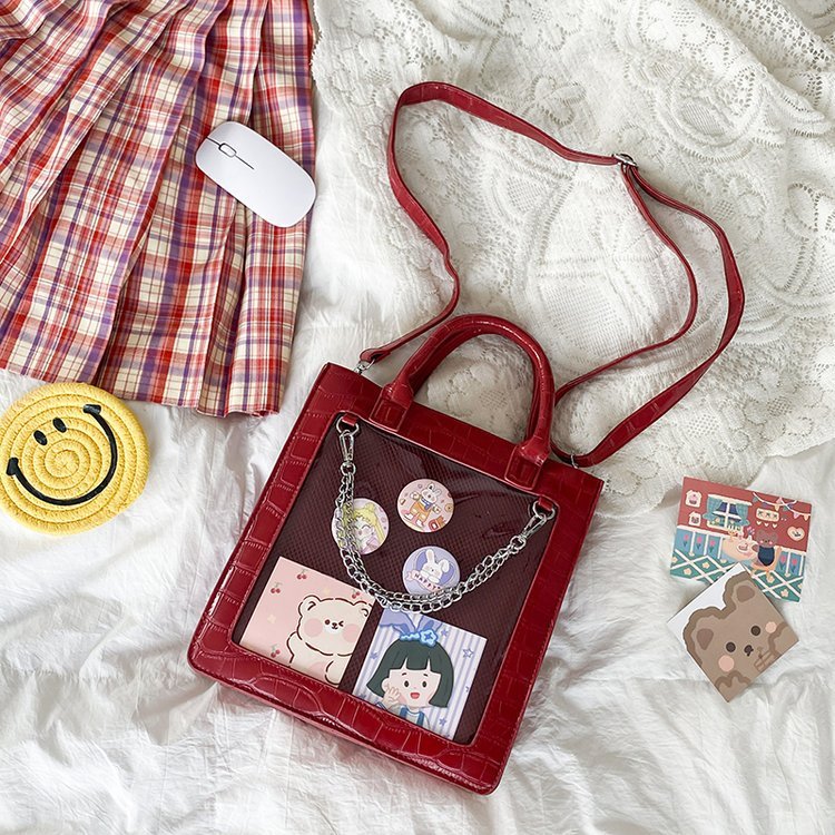 Mignon carré Transparent étudiant grande capacité épaule bandoulière sac à main