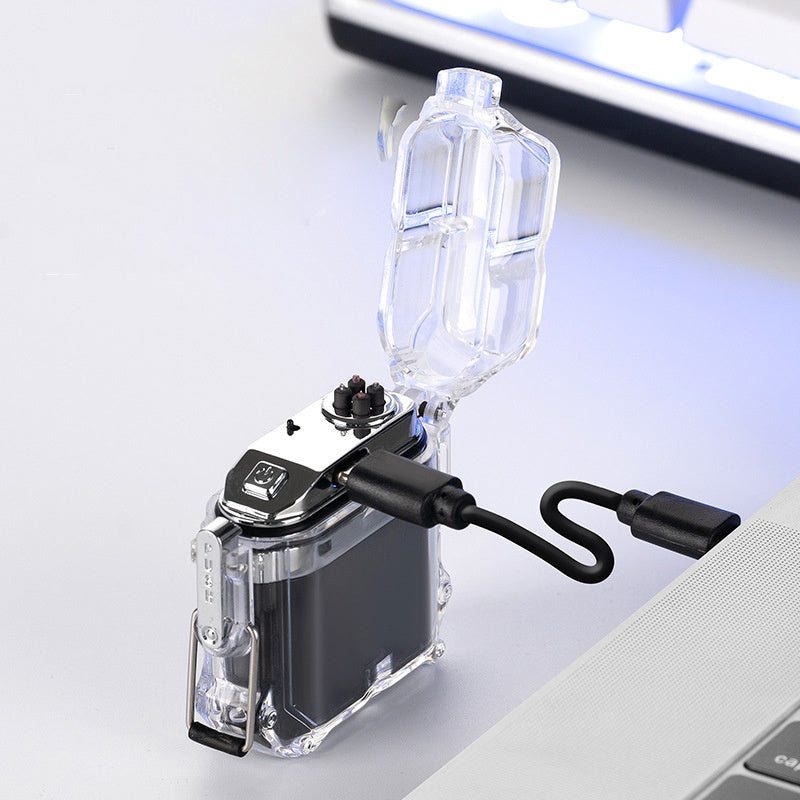 Briquet USB coupe-vent Double arc allume-cigare coque transparente étanche briquets à impulsions électroniques