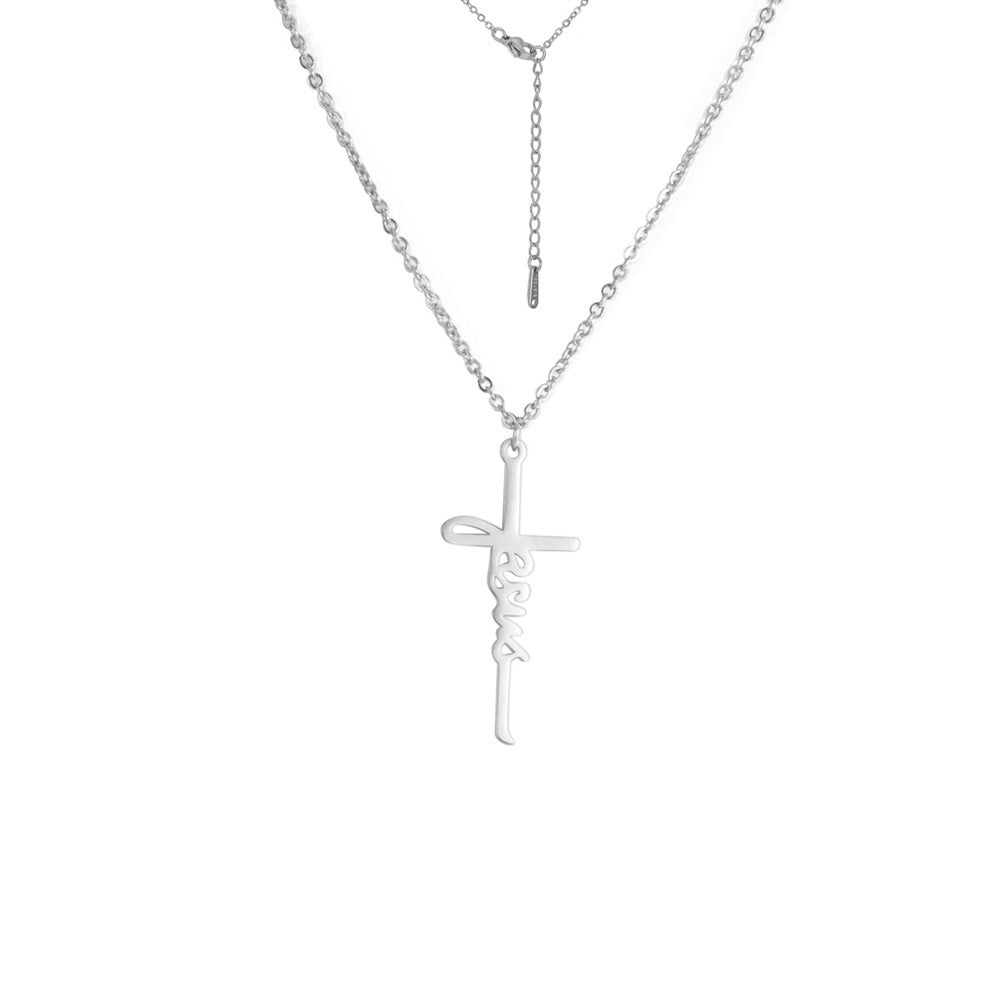 Collier en acier inoxydable avec pendentif croix de Jésus doux