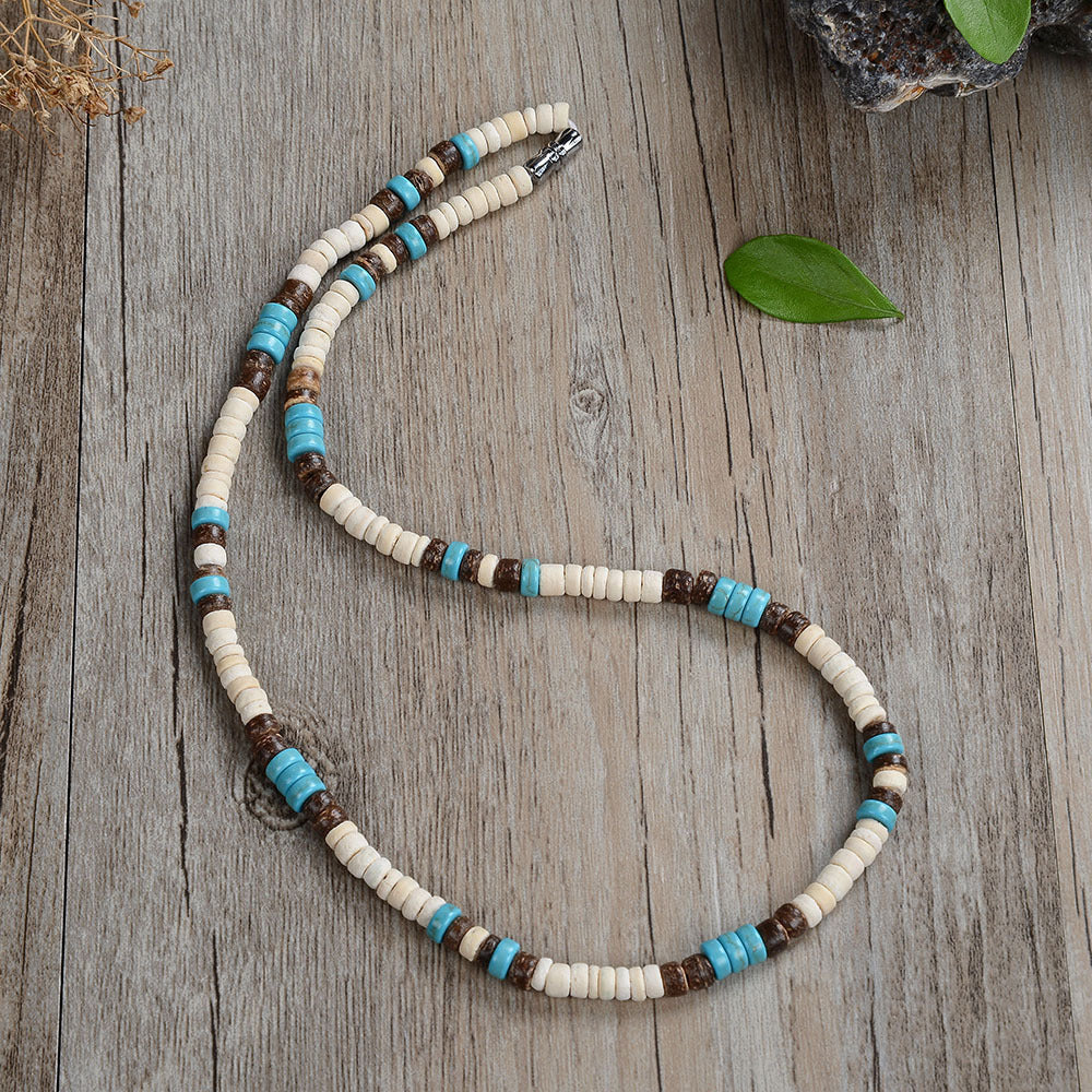 Collar de turquesa y carbón de cáscara de coco Accesorios de acero inoxidable
