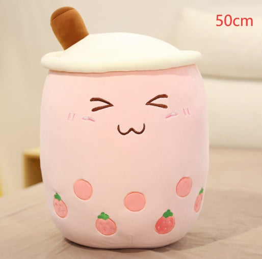 Peluche de boisson aux fruits, mignonne, douce, fraise, lait, thé, tasse de thé Boba, jouet bulle de thé, oreiller, coussin, cadeau pour enfants