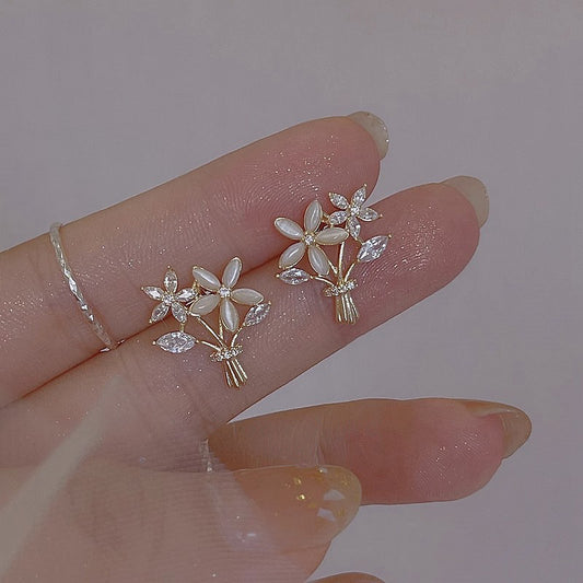 Opal Bridal Bouquet Stud Earrings For Women