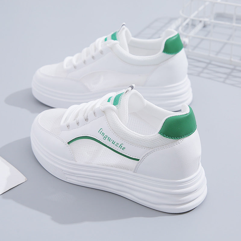 Women's Sports White Shoes Thick Sole Height Increasing Shoes