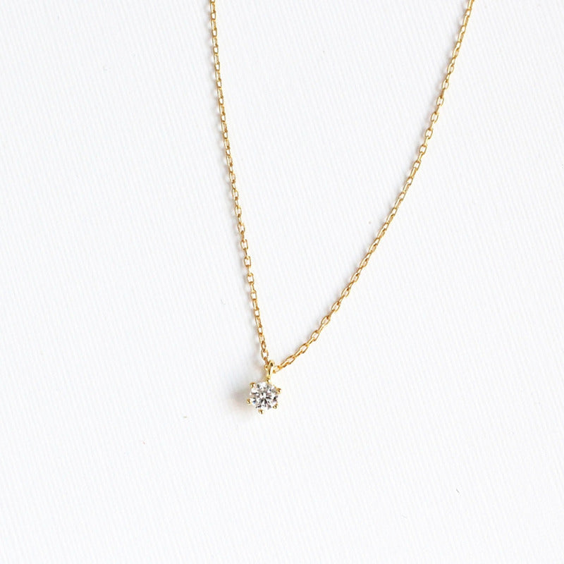 Women's Simple Mini Single Diamond Zircon Six-claw Classic Necklace
