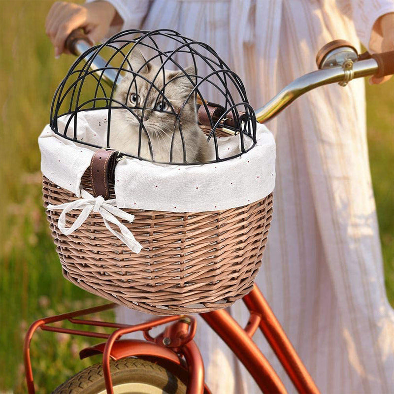 Panier à poignée avant de vélo pour chat et chien, poignée de siège pour animal de compagnie, panier de vélo de route en osier, Cage pour chat et chien