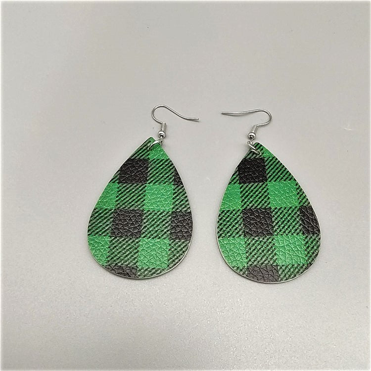Boucles d'oreilles en cuir en forme de goutte à impression recto verso