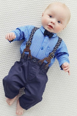 Costume de gentleman pour garçons européens et américains, costume à bretelles chemise à carreaux pour enfants