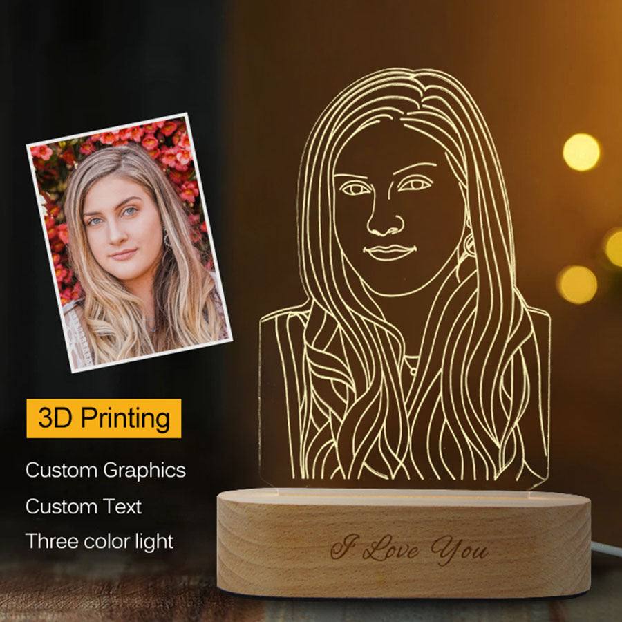 Luz nocturna estéreo 3D con foto personalizada