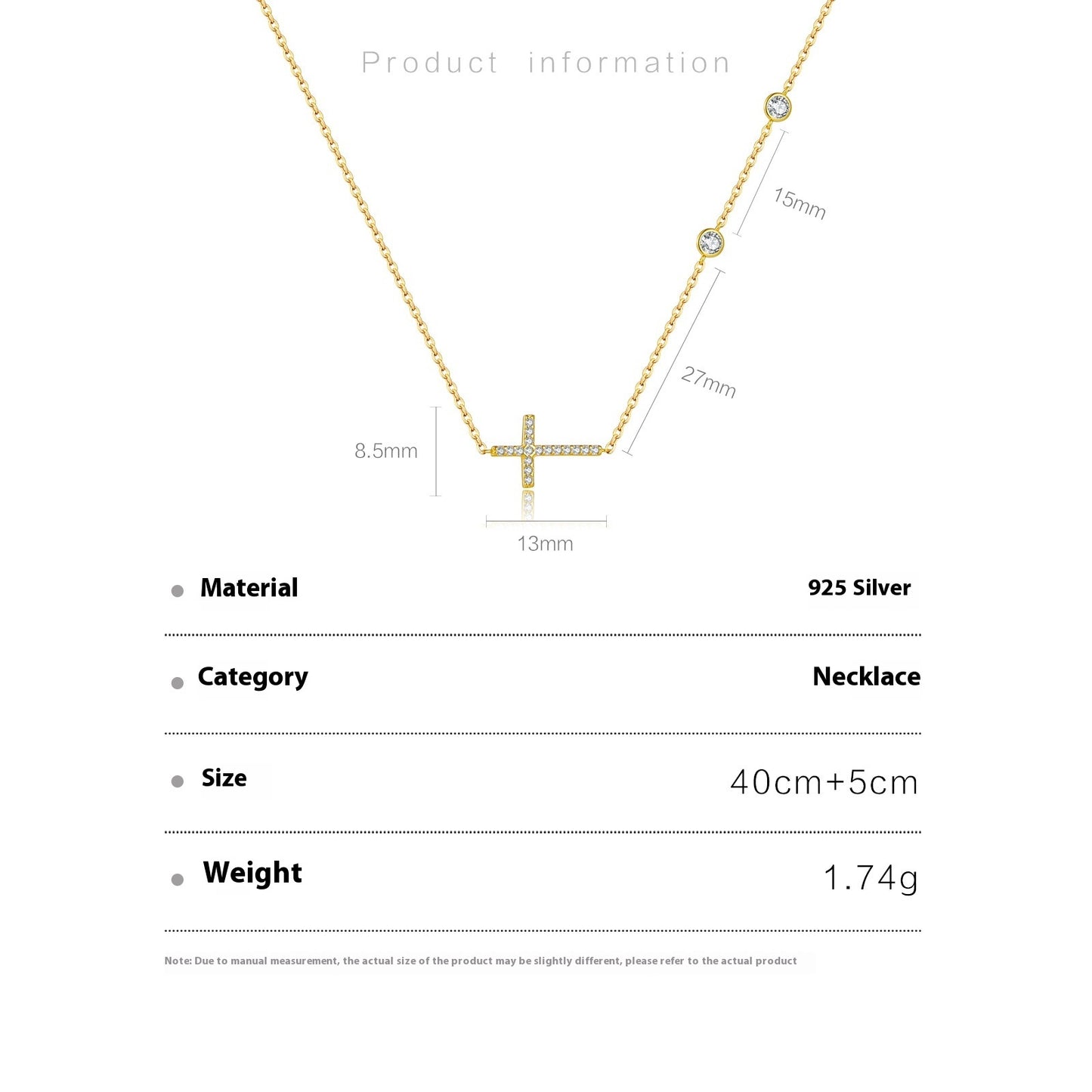 Collier en argent S925 avec croix d'or 18 carats, conception d'intérêt particulier
