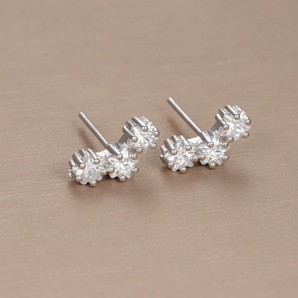 Aiguille en argent sterling étoiles géométriques trois grands clous d'oreilles en zircon léger luxe et simplicité