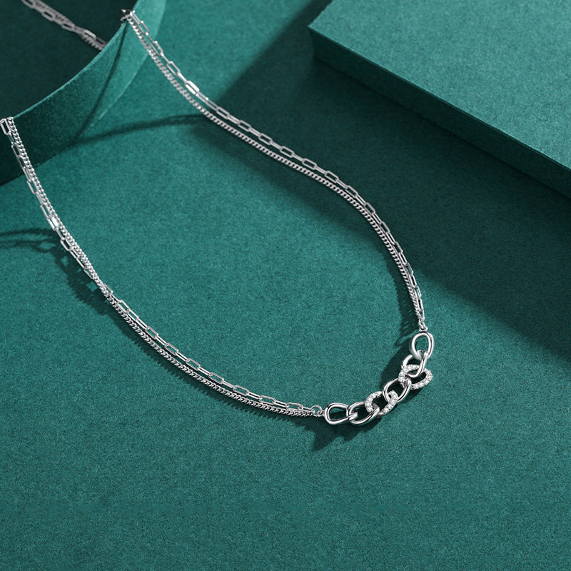 Collar de doble capa en forma de cadena Mujer S925 Plata Personalidad