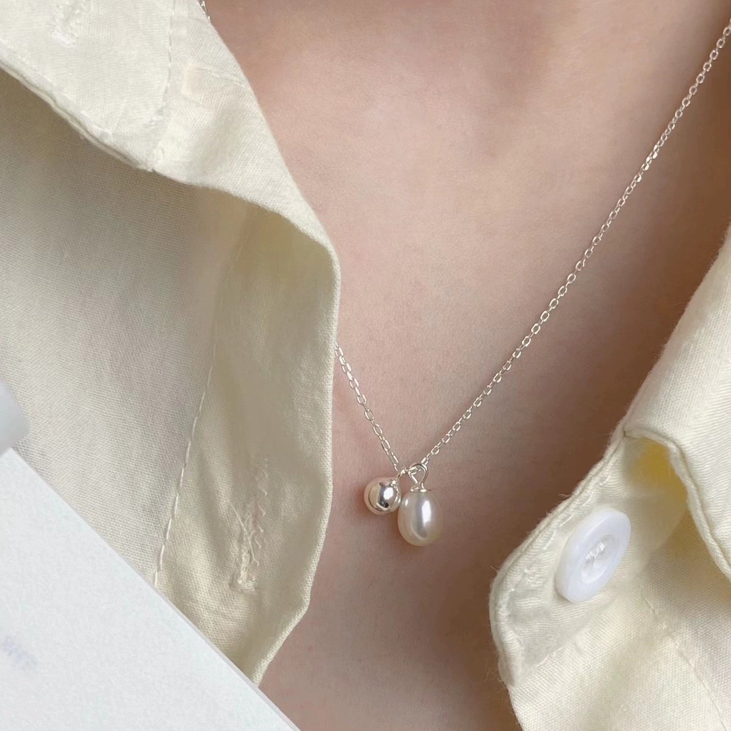 925 Sterling Silver Ins Simple And Natural Freshwater Pearl Necklace