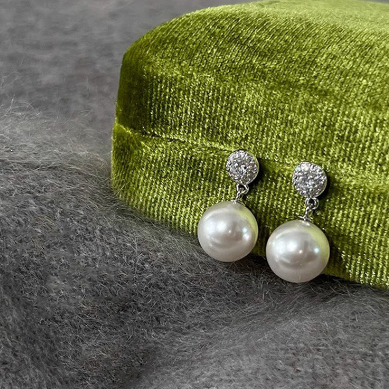 925 Sterling Silver Needle Pearl Stud Earrings Women's All-match Refined Simple