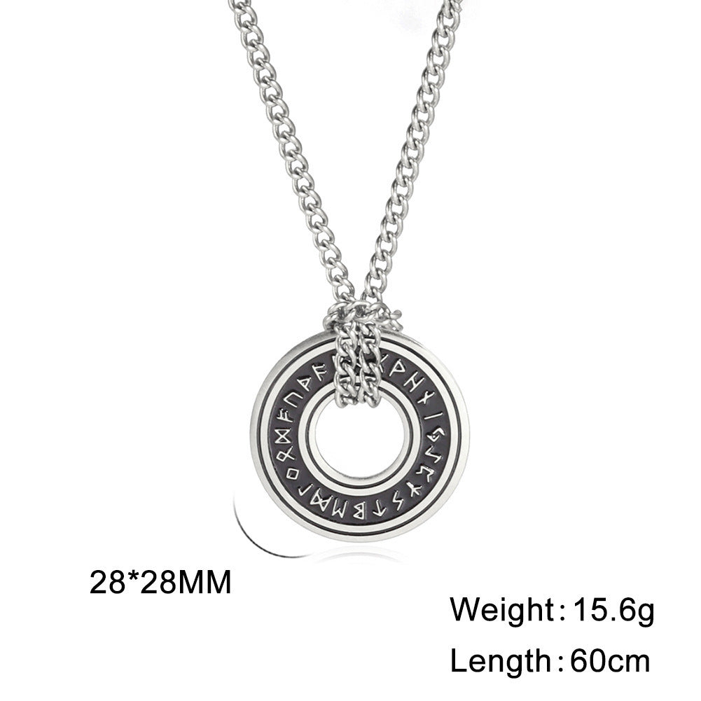 Collier avec pendentif en forme de cercle de runes viking vintage, ornement en acier inoxydable