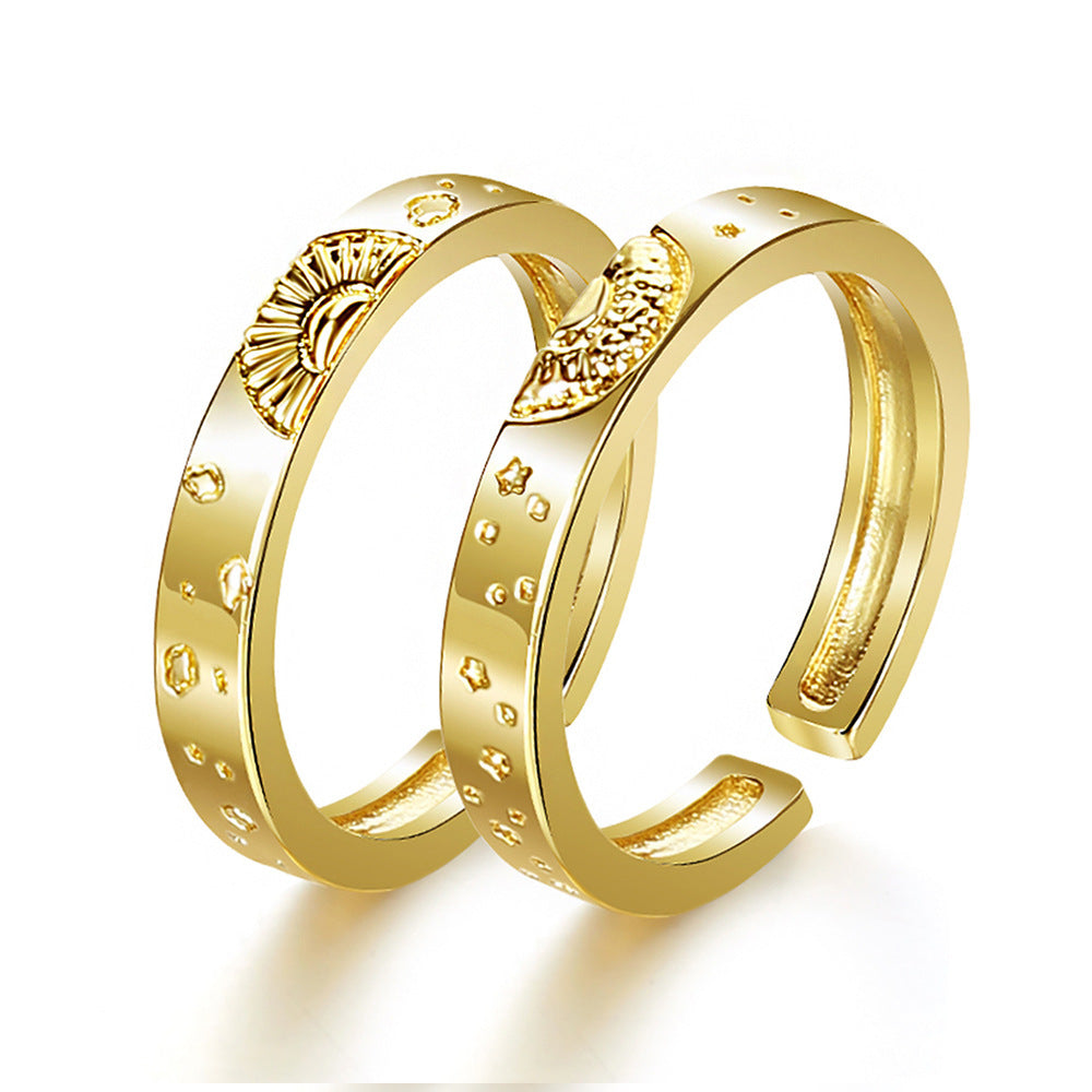 Personalized Star And Moon Corrosion Pattern Simple Brass Ring
