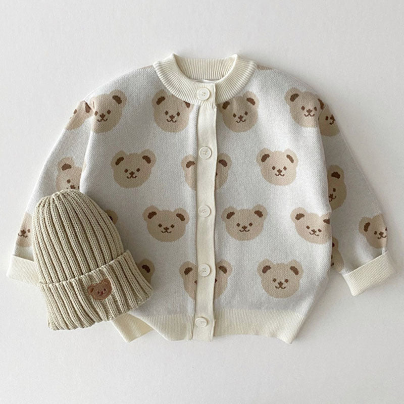 Moda infantil oso suéter abrigo moda lindo dibujos animados cuello redondo