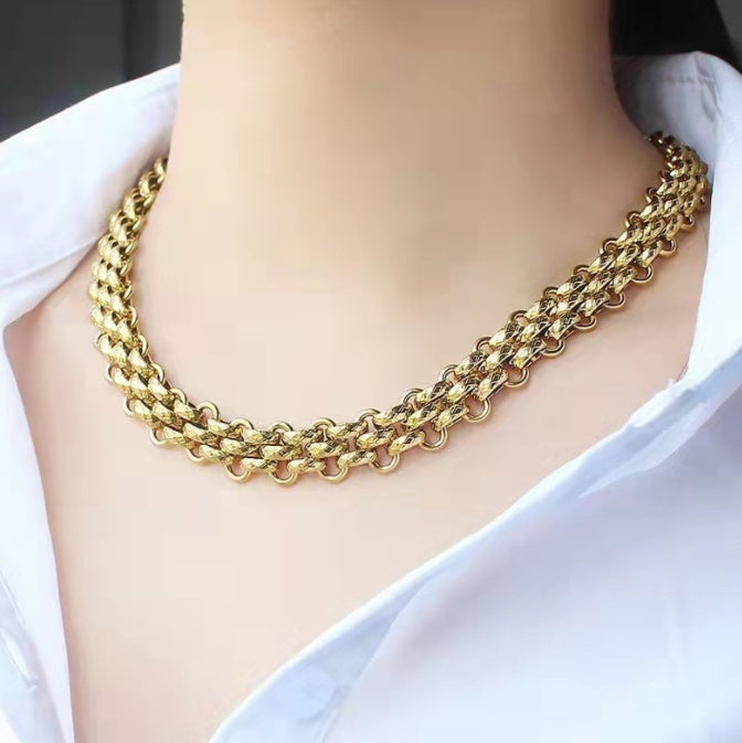 Cadenas de cuello plano de acero inoxidable de hip-hop masculino y femenino