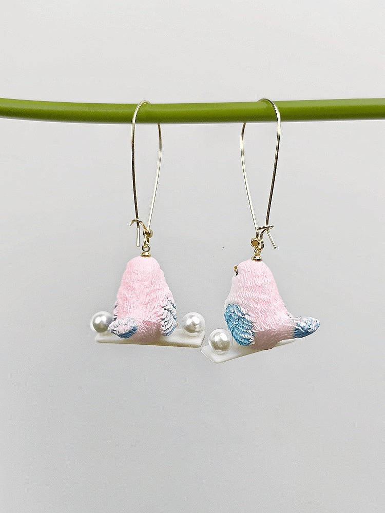 Boucles d'oreilles créatives d'oiseau debout de dessin animé mignon fait maison fait à la main