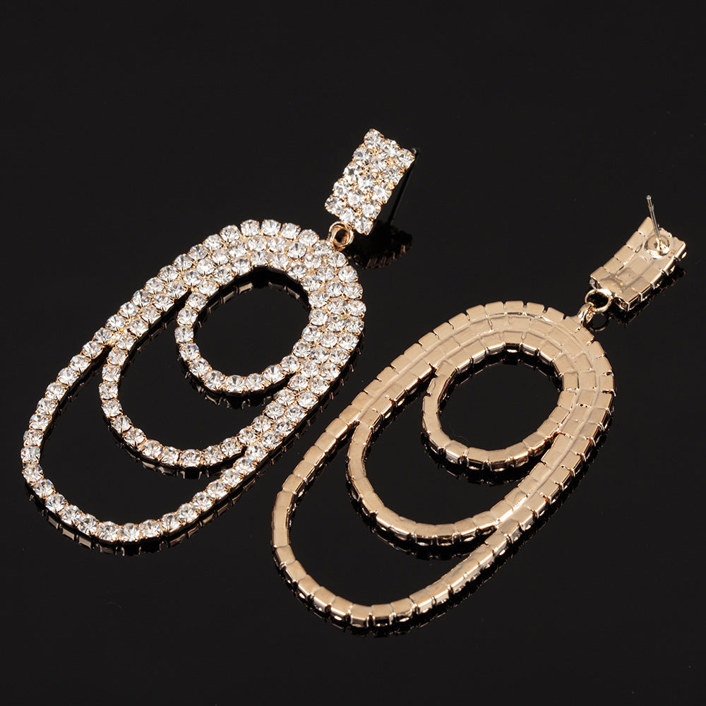 Boucles d'oreilles à la mode avec grand strass, anneau rond de style coréen