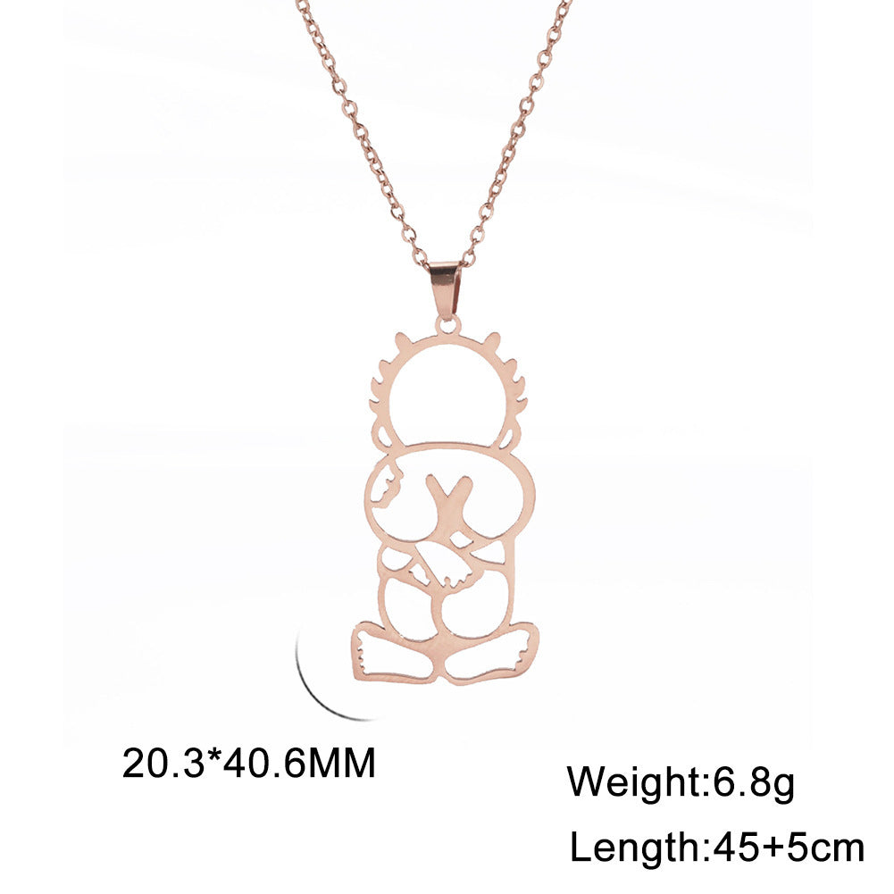 Cartoon Titanium Steel Cut Double-sided Polished Hollow Back Pendant Necklace