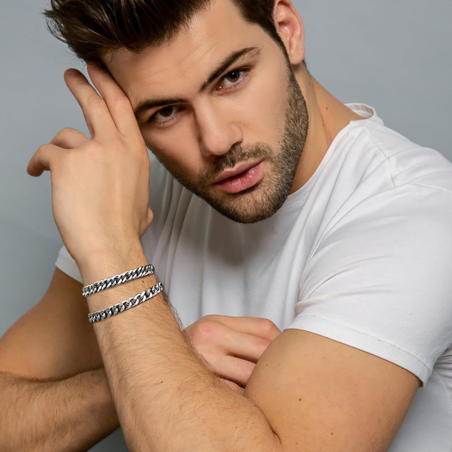 Men's Stainless Steel Cuban Twist Bracelet Two-piece Set