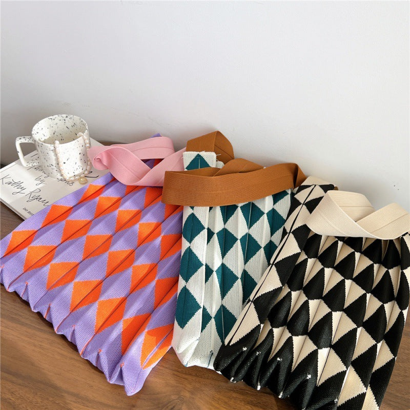 FallWinter Special-interest Design Two-tone Plaid Foldable Shoulder Bag For Women