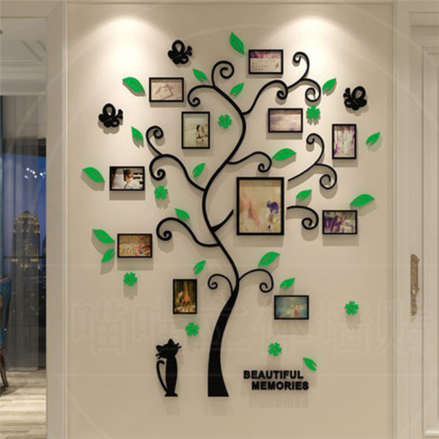 Vinilo decorativo árbol marco de fotos familiares