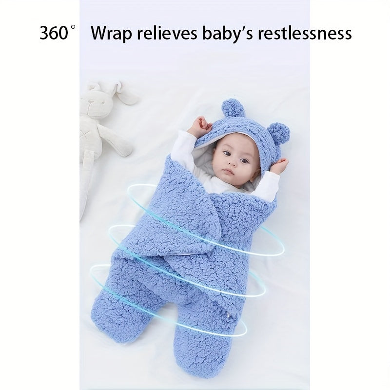 Sac de couchage d'hiver pour bébé, sac de couchage imprimé ours, adapté aux bébés âgés de 0 à 10 mois, tapis de sieste doux avec oreiller amovible