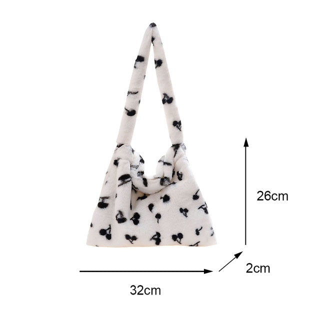 Sac à main portable en peluche pour femme