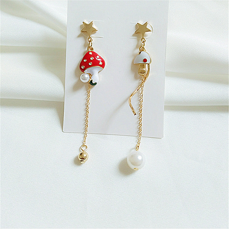 Clous d'oreilles étoile aiguille en argent sterling Asymétrie champignon