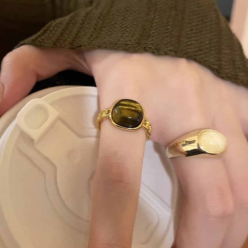 Anillo de piedra Natural ámbar estilo Vintage Maillard para mujer temperamento salvaje