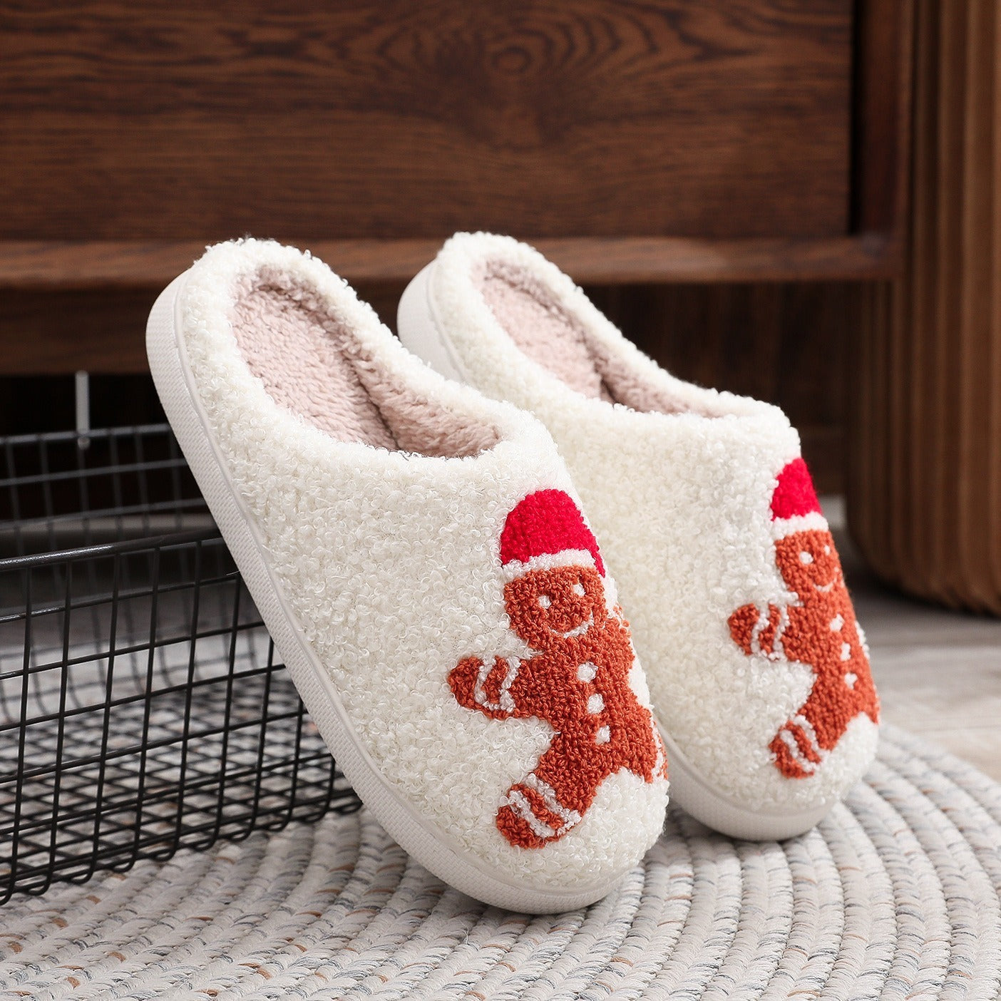Pantoufles de noël en coton pour homme en pain d'épices, pour la maison et l'hiver