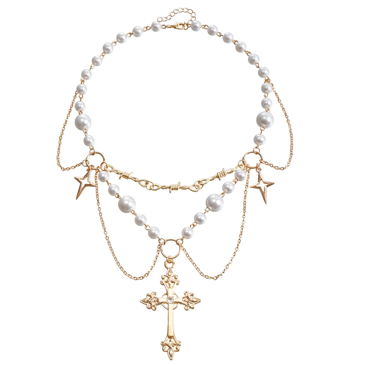 Collar de perlas brillantes de doble capa