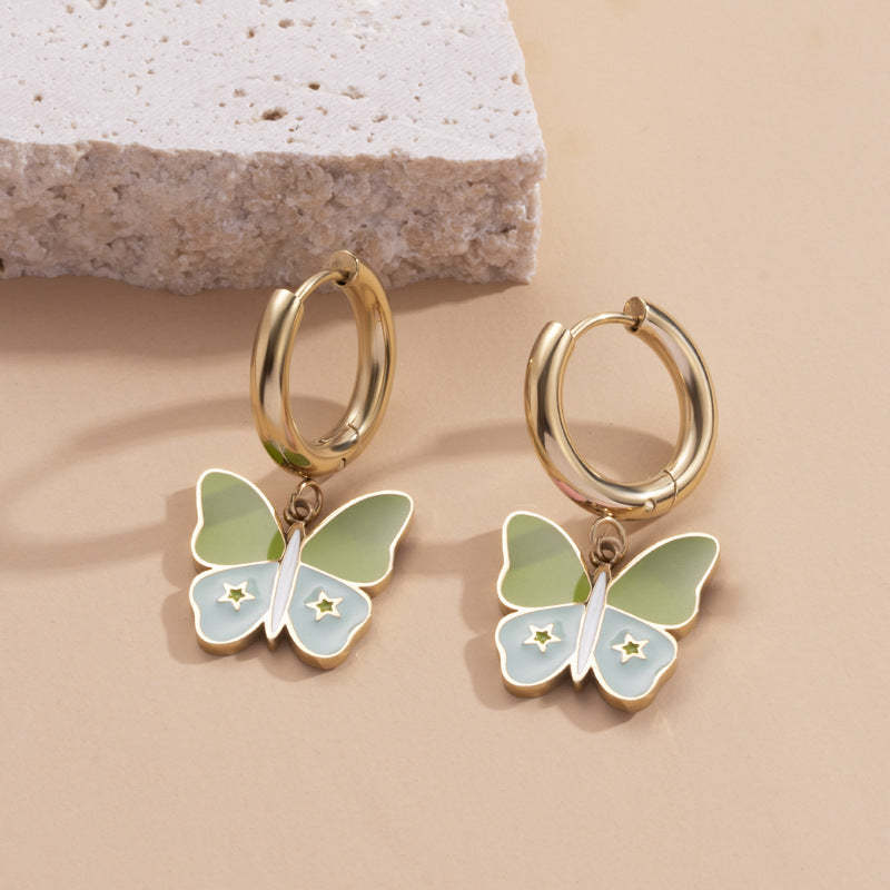 Boucles d'oreilles tendance en acier inoxydable, pendentif papillon Style dame gracieuse et douce, en acier titane