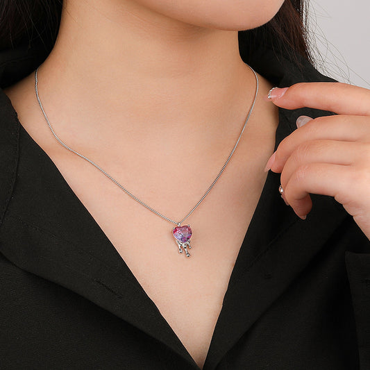 925 Sterling Silver Dissolved Love Necklace Female Niche Design Gradient Zircon Necklace Pendant