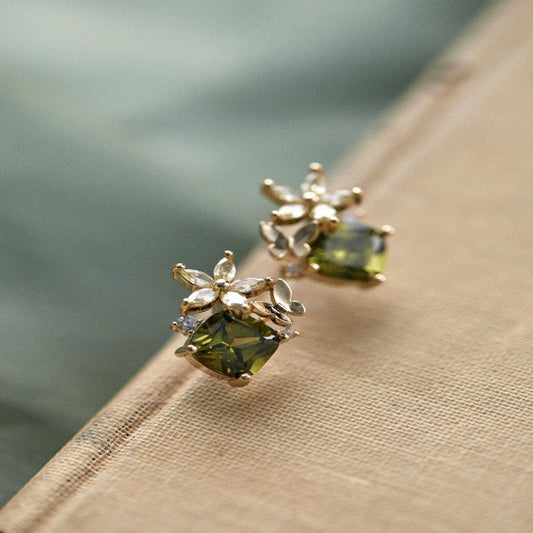 Olive Green Zircon Butterfly Studs Ear Clip