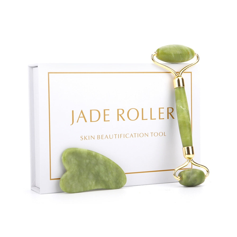 Tabla de raspado de Jade, palo de belleza para masaje, juego de Boutique con rodillo de Jade para rutina de cuidado de la piel