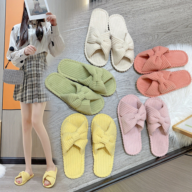Pantoufles confortables en coton et lin à fond mou d'intérieur, jolie maison